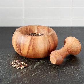 

Mortero y Pedestal de Madera Acacia
